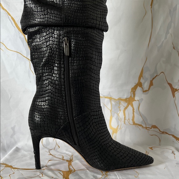 Vince Camuto Armonda black crocodile-embossed leather slouchy boots - Picture 8 of 12